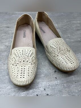 Camper Women's Cream Perforated Leather Slip-On Loafers